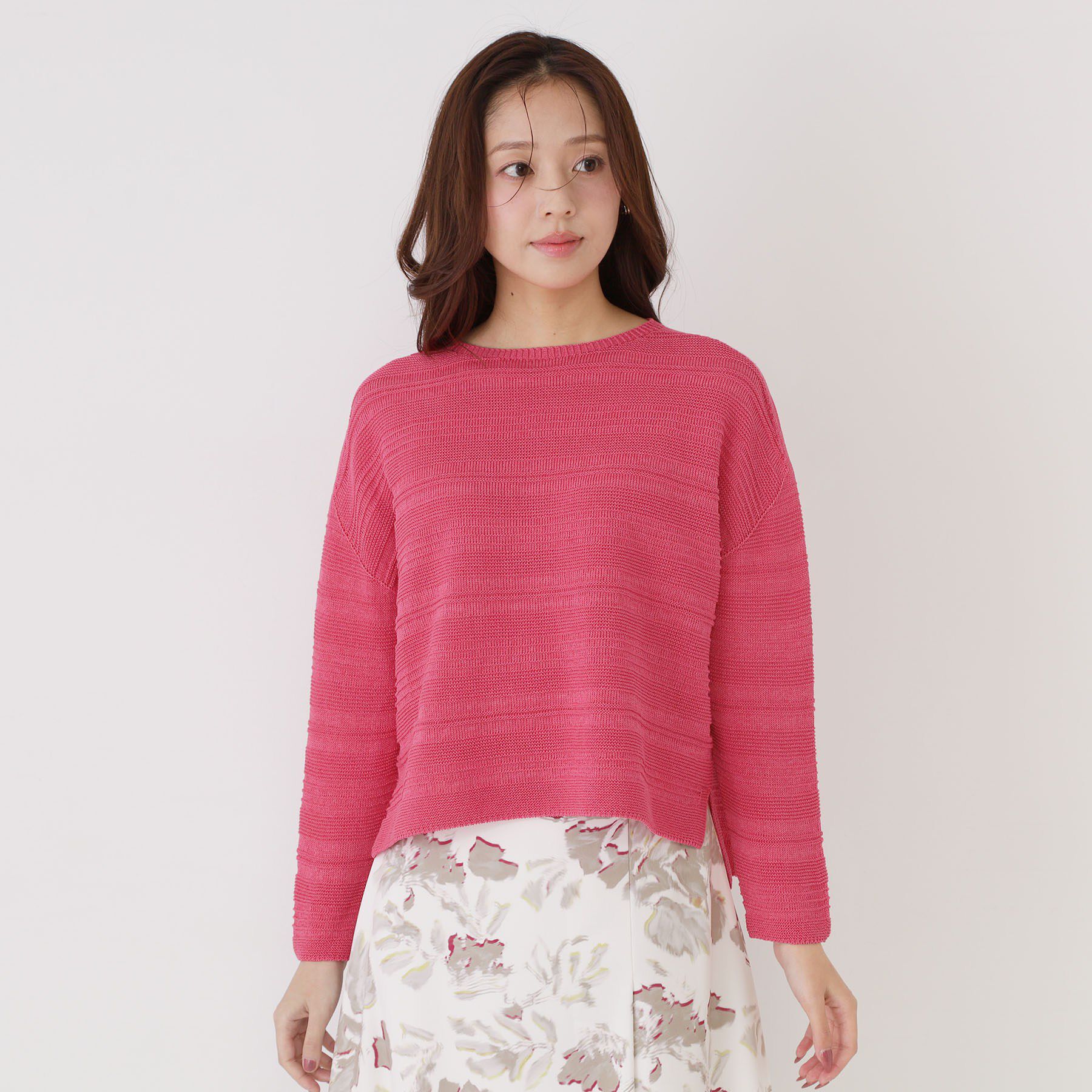 COUP DE CHANCE「【手洗い可／日本製／無縫製／和紙使用】地柄ボーダーのニットトップス」|ニット・セーター|