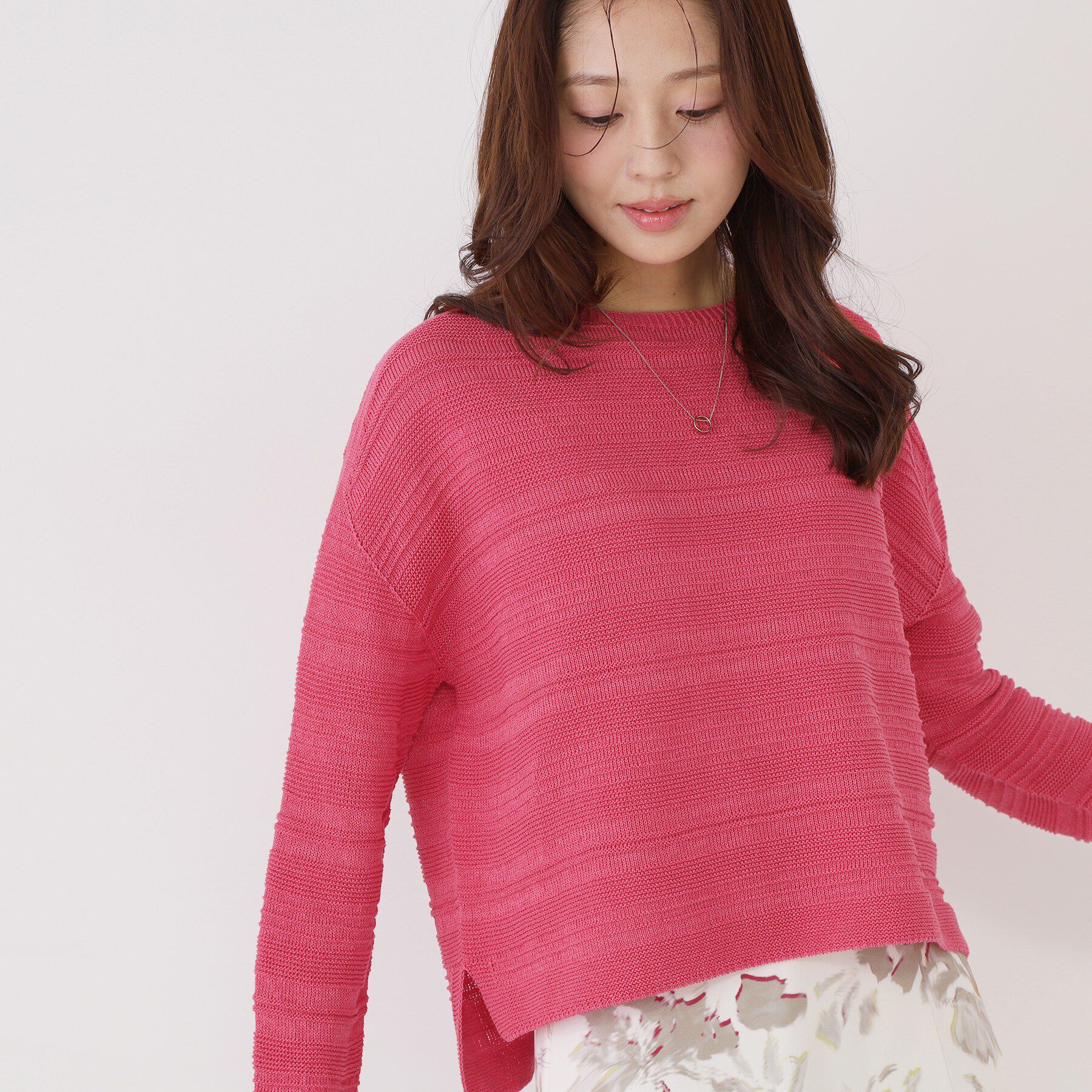 COUP DE CHANCE「【手洗い可／日本製／無縫製／和紙使用】地柄ボーダーのニットトップス」|ニット・セーター|