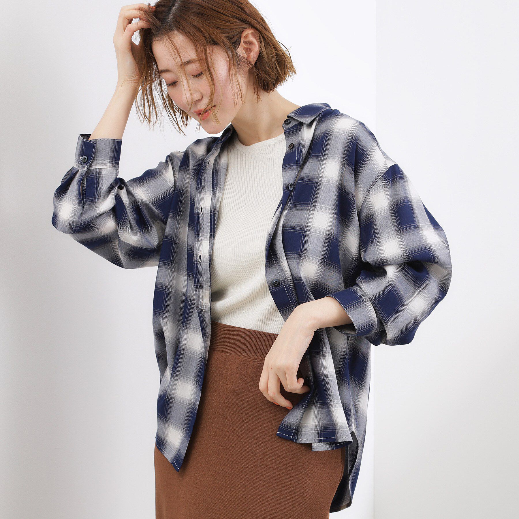 grove「【大人の抜け感】オンブレーチェックシャツ」|シャツ・ブラウス|ネイビーチェック(2