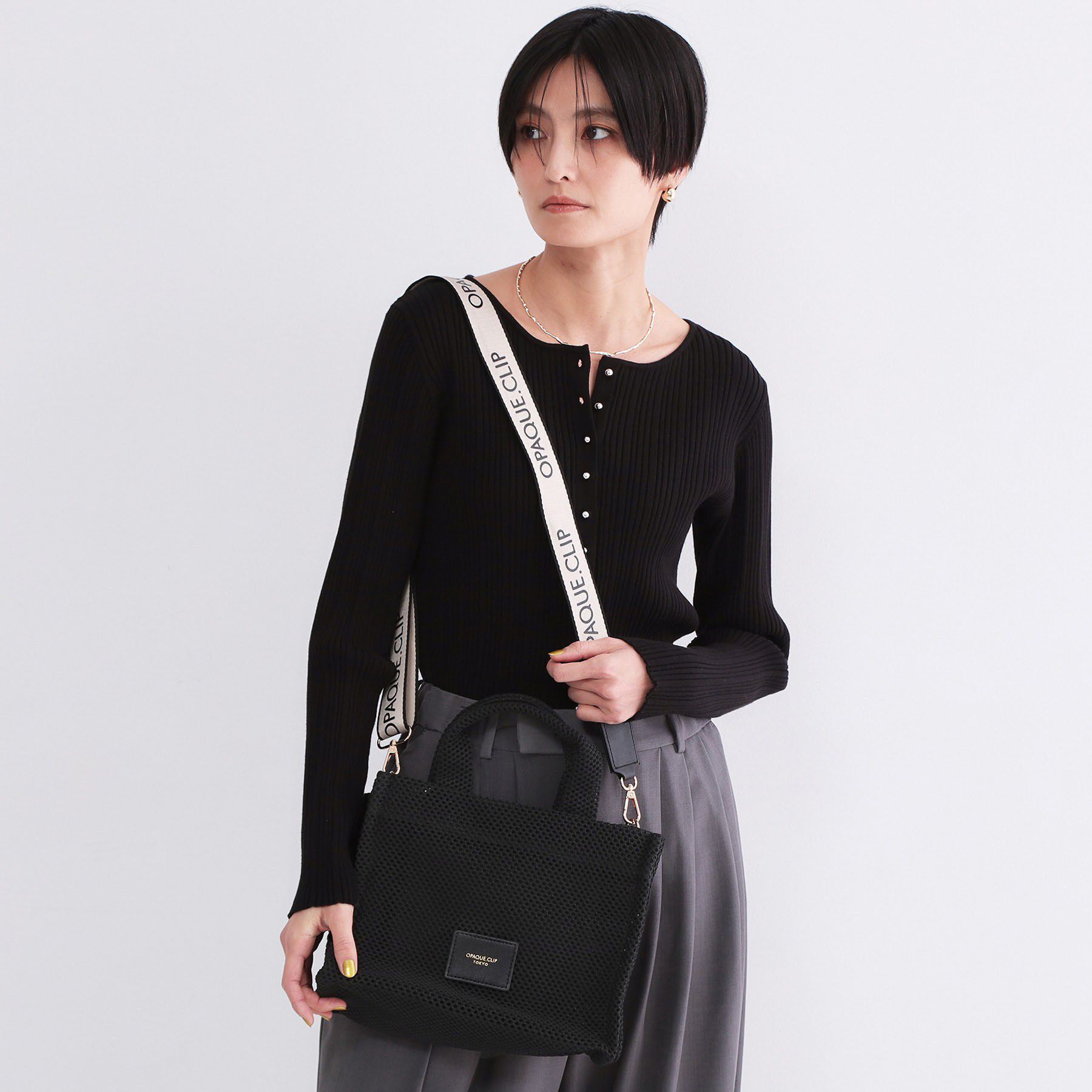 OPAQUE.CLIP「メッシュスクエアミドルトートバッグ【2WAY】」|トートバッグ|ブラック(019)