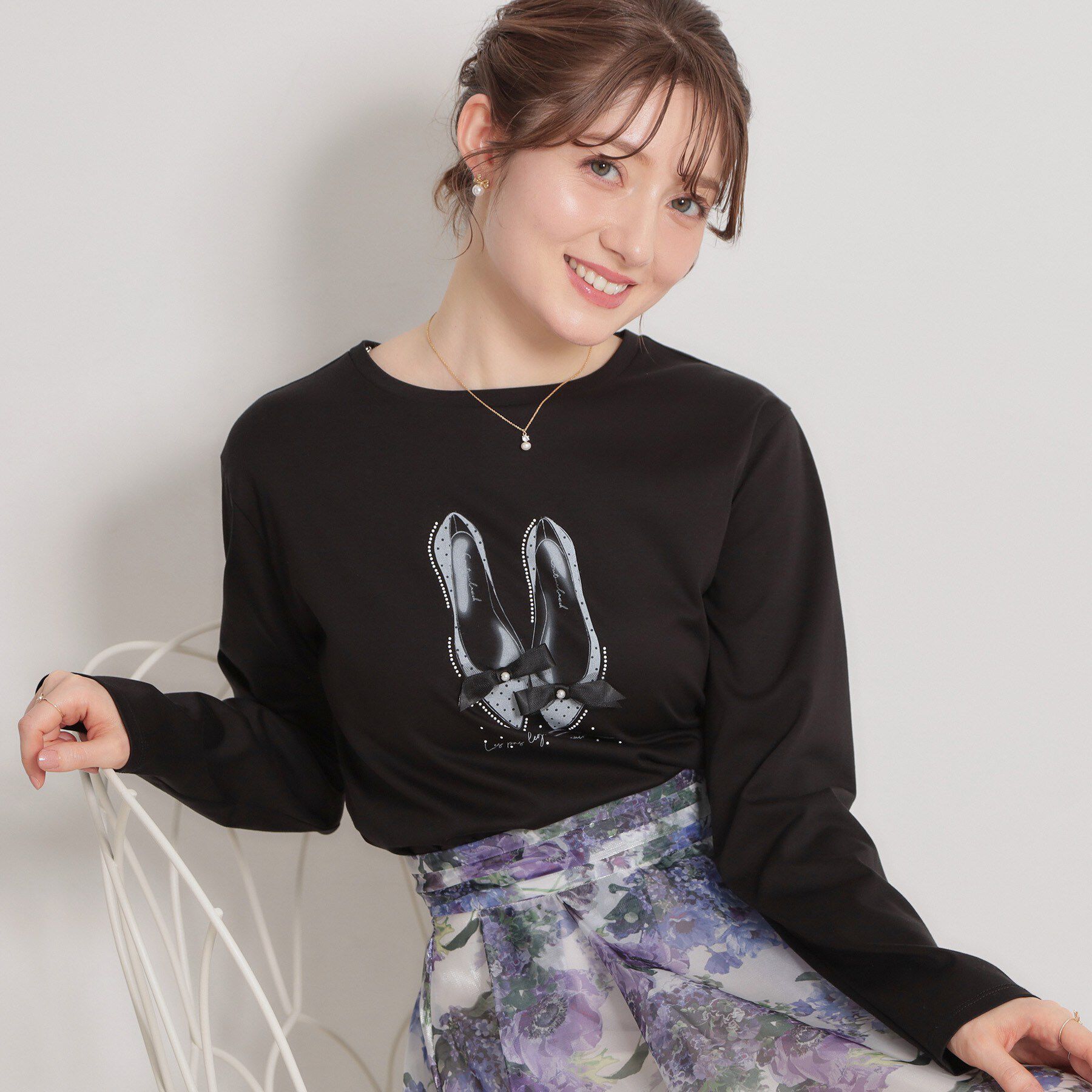 Couture broach「【綿100％・洗える】パリジェンヌ プリントTシャツ」|Tシャツ・カットソー|ブラック(019)