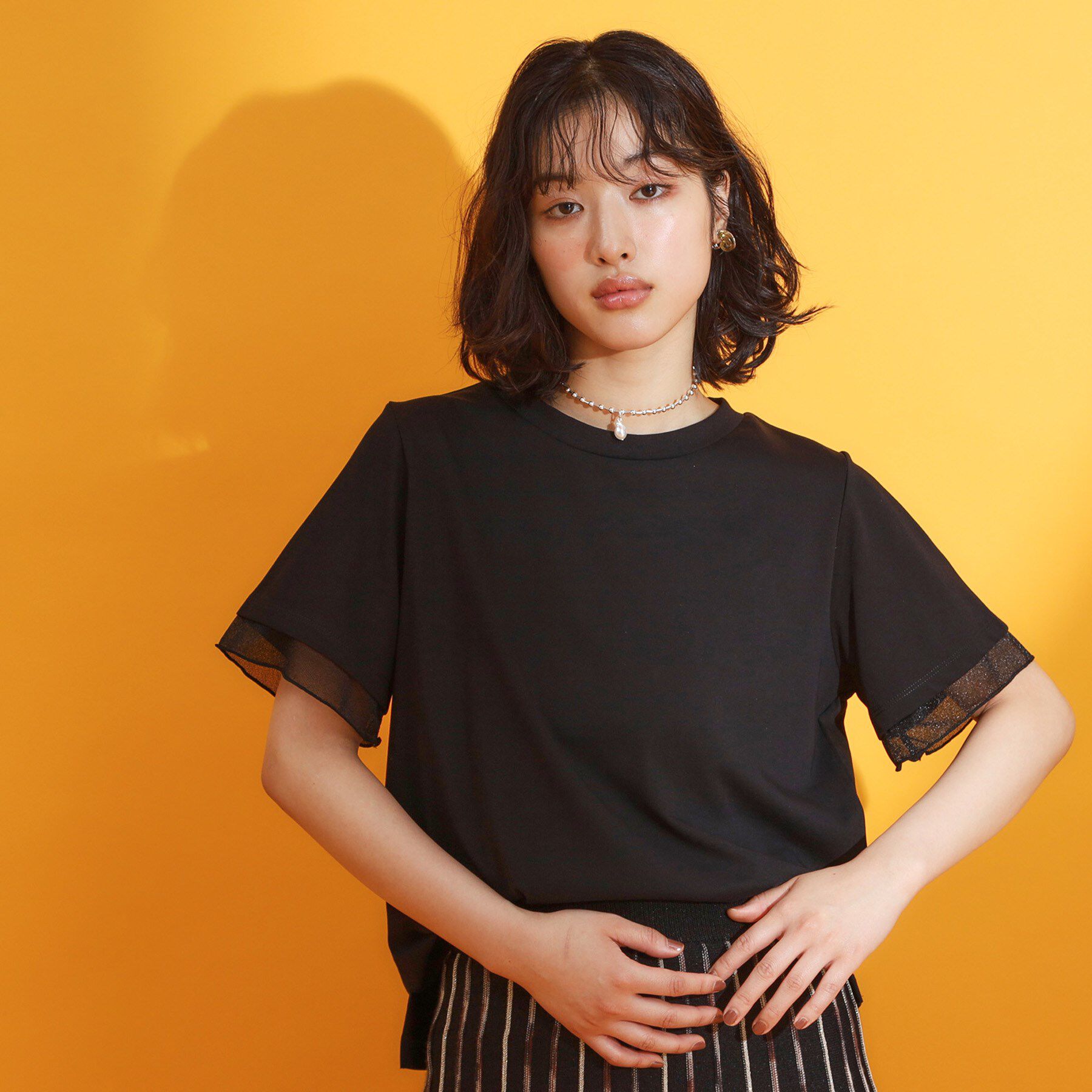 THE SHOP TK「【再入荷】袖シアーTシャツ【接触冷感/UV/洗濯機OK】」|Tシャツ・カットソー|ブラック(019)