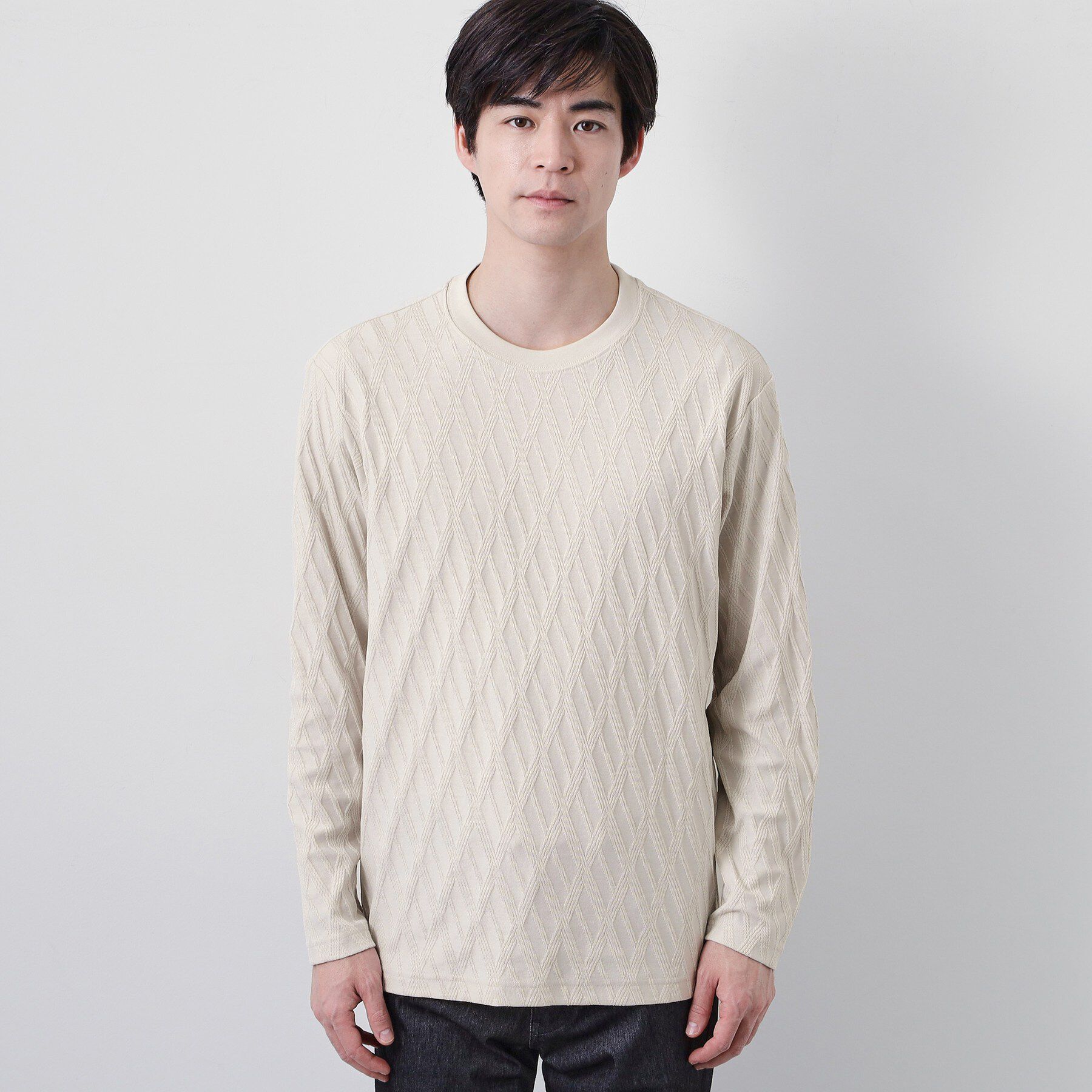 THE SHOP TK「【立体感のある表情が上品】リンクスアーガイル長袖Tシャツ」|Tシャツ・カットソー|