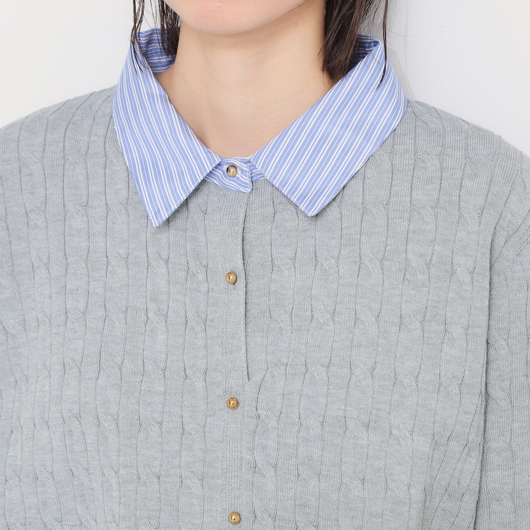 THE SHOP TK「【1枚でスタイル決まる】シャツレイヤード風 襟付ケーブルニット」|ニット・セーター|