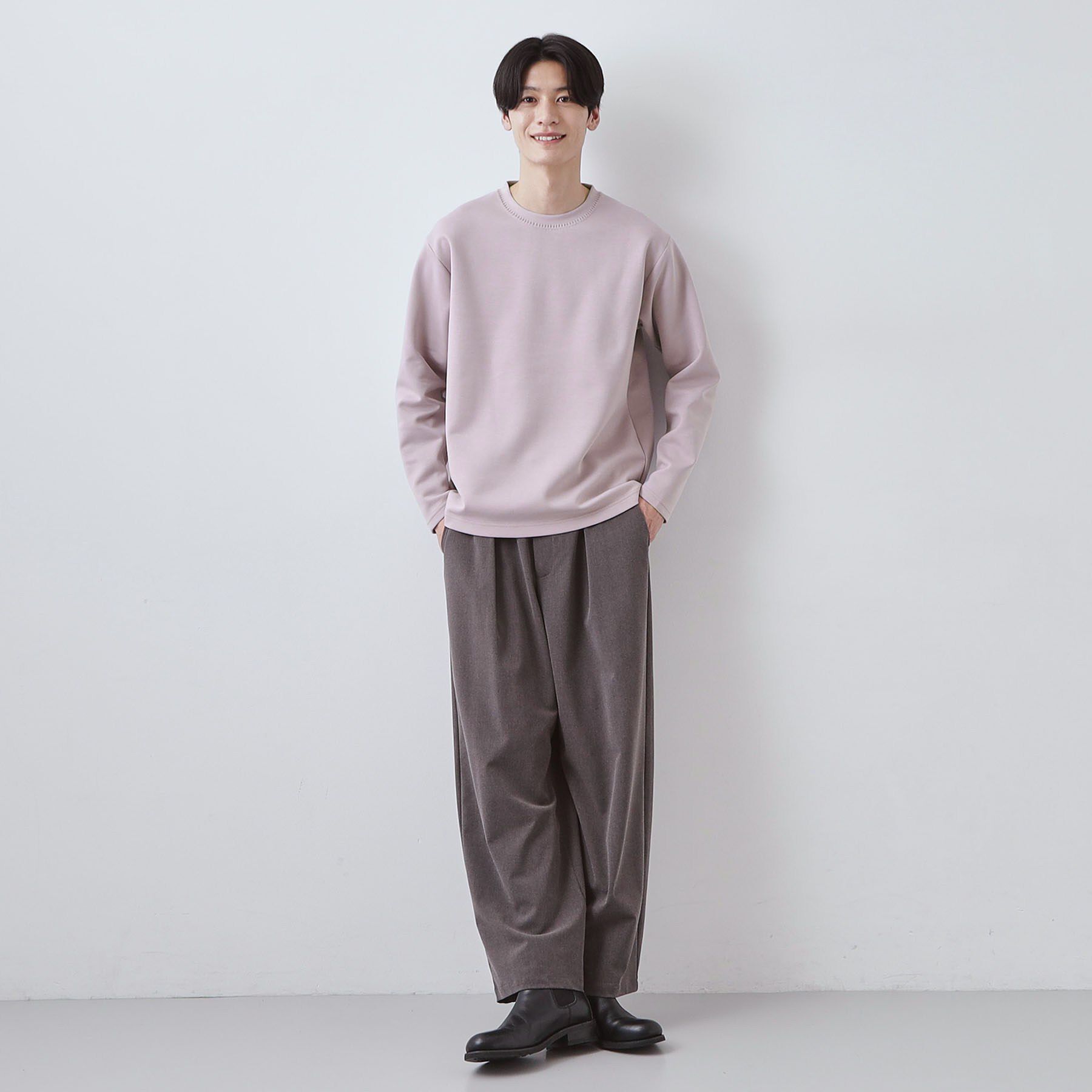 THE SHOP TK「【首元にさりげないアクセント】ステッチダンボールプルオーバー」|Tシャツ・カットソー|