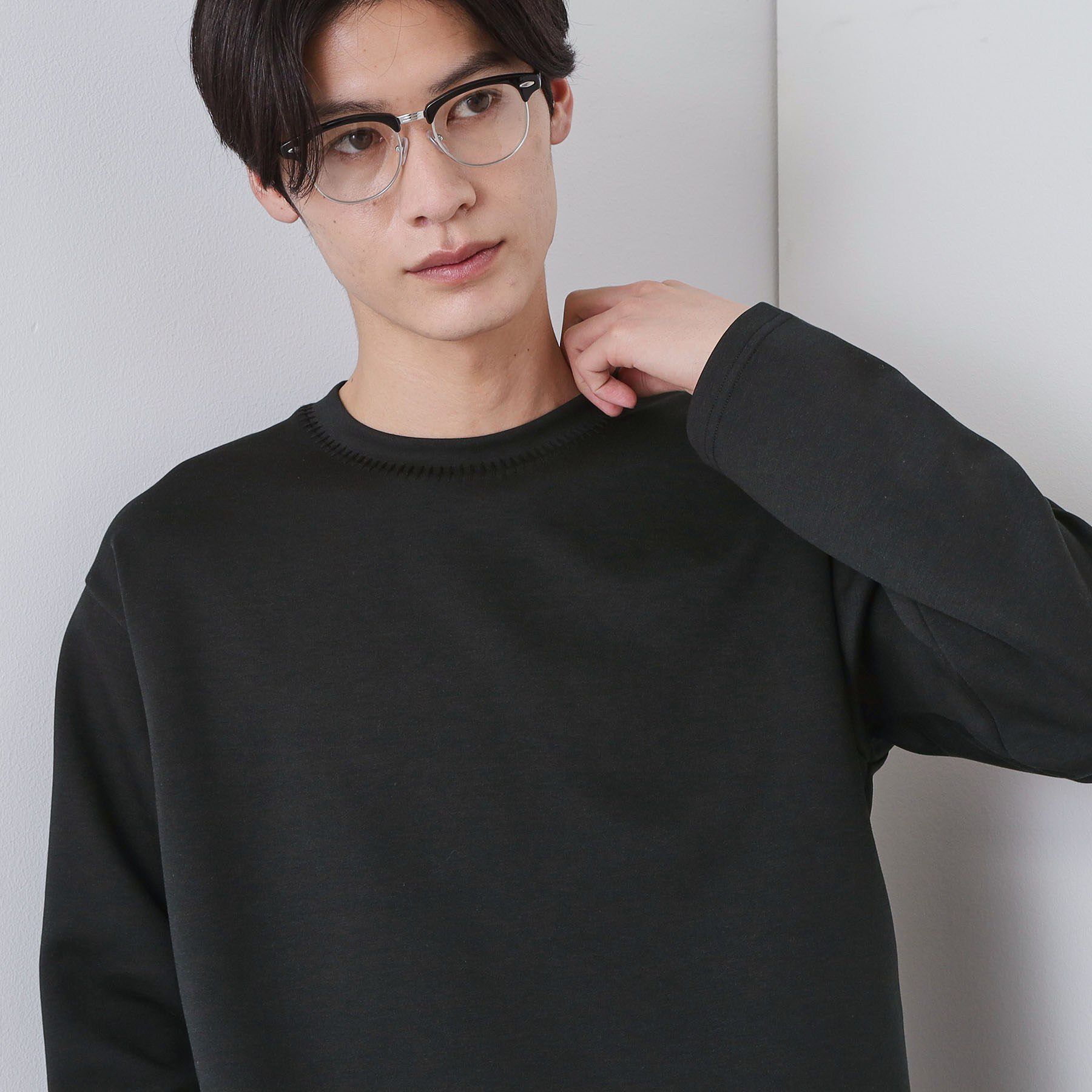 THE SHOP TK「【首元にさりげないアクセント】ステッチダンボールプルオーバー」|Tシャツ・カットソー|ブラック(019)
