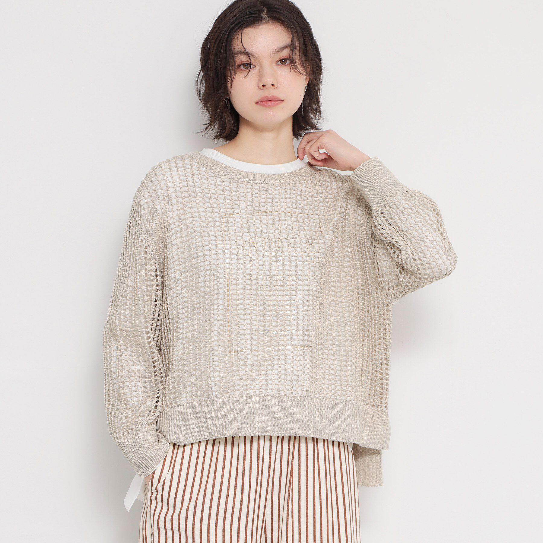 THE SHOP TK「メッシュニットプルオーバー」|ニット・セーター|グレージュ(050)