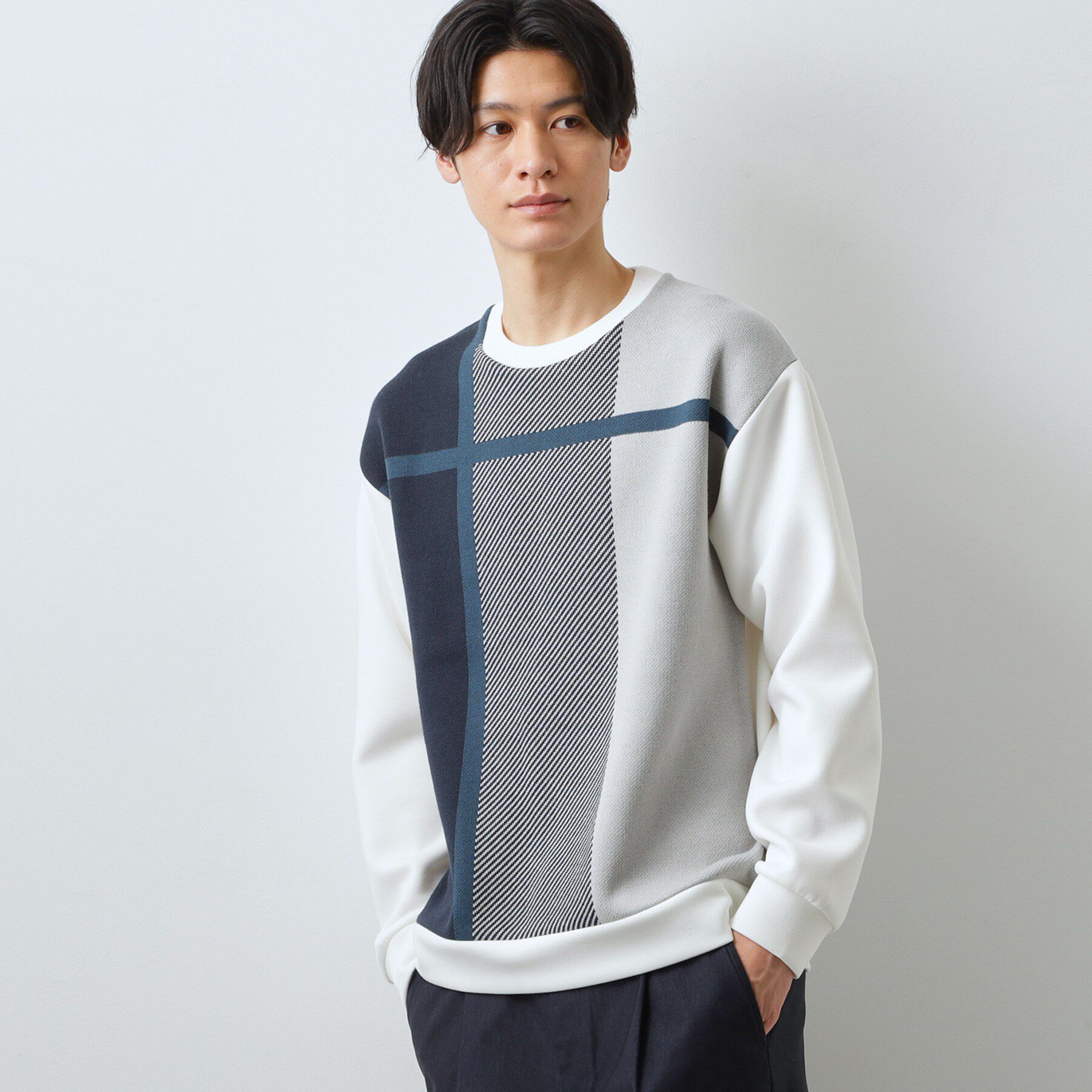 THE SHOP TK「チェック柄ダンボール スウェット 洗濯機OK」|Tシャツ・カットソー|オフホワイト(203