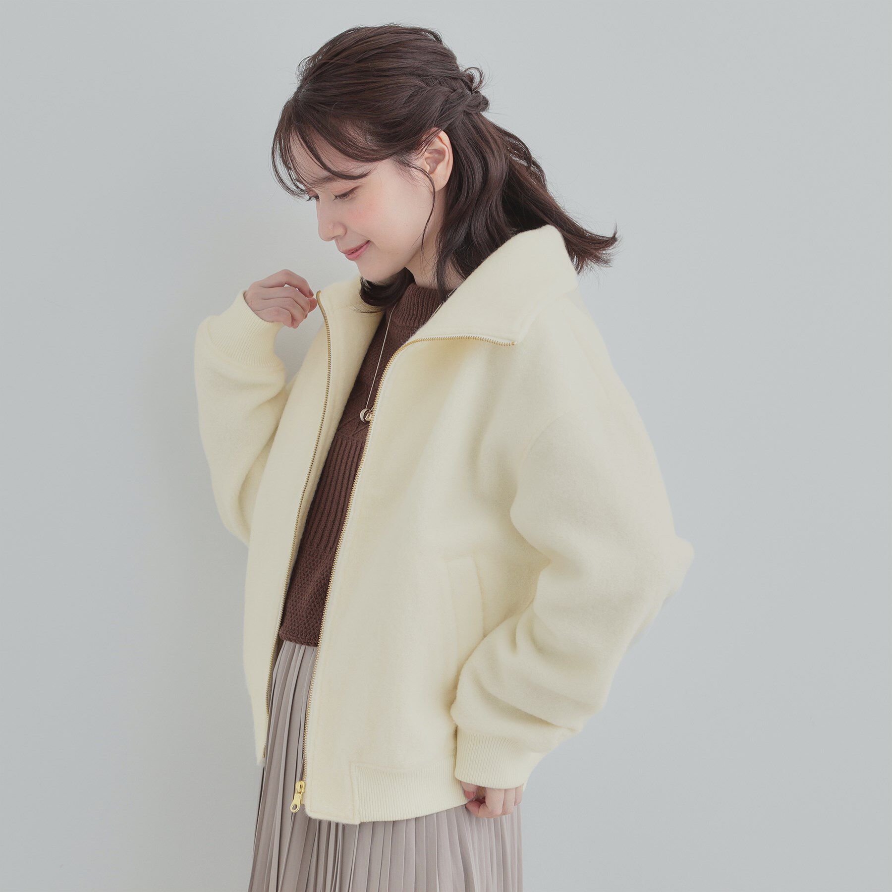 SHOO･LA･RUE「【S-LL】お顔周りがすっきり見える スライバージャケット」|ブルゾン・スタジャン|