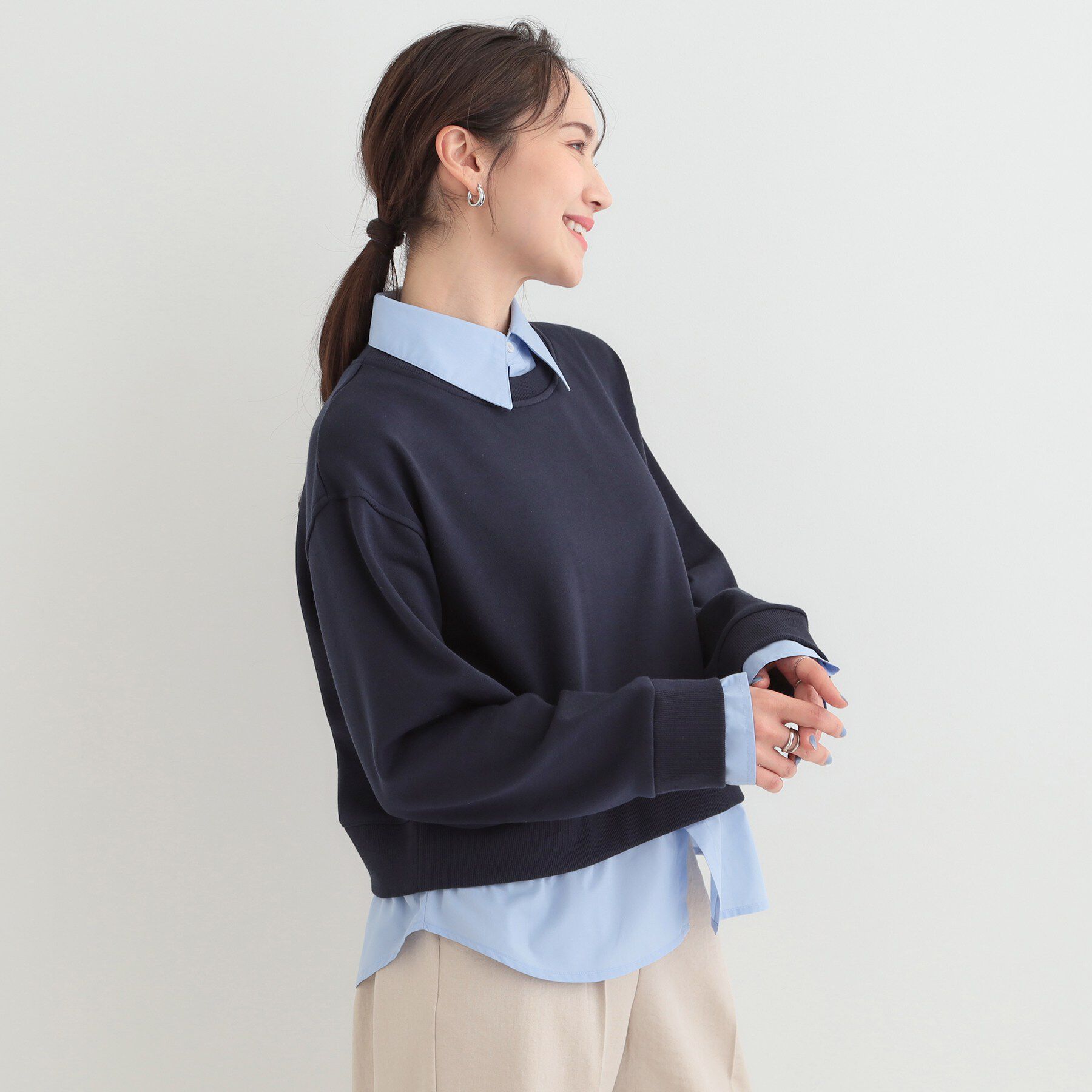 SHOO･LA･RUE「シャツレイヤード風 スウェット」|パーカー|