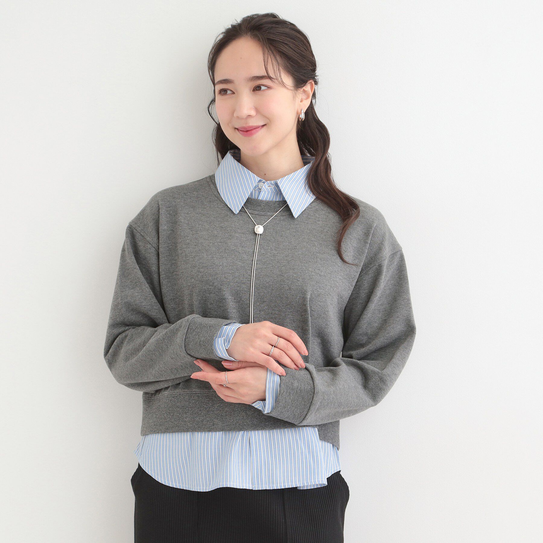 SHOO･LA･RUE「シャツレイヤード風 スウェット」|パーカー|