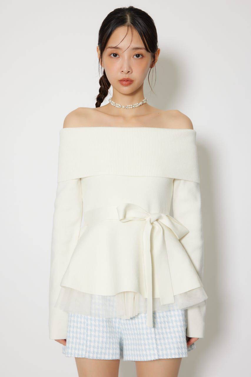rienda「チュールレイヤードペプラムニットトップス」|ニット・セーター|