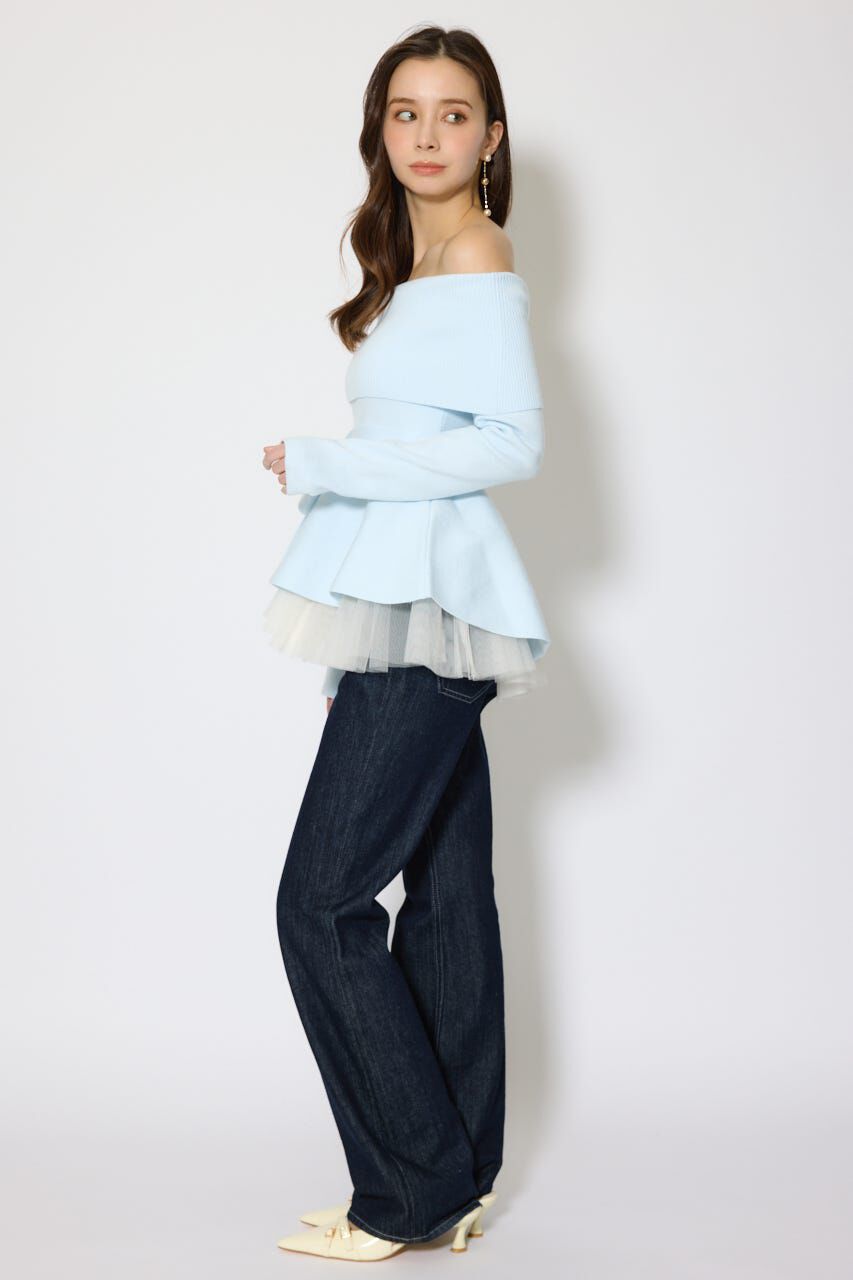 rienda「チュールレイヤードペプラムニットトップス」|ニット・セーター|