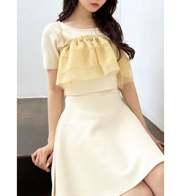 RESEXXY「ラメチュールキャミセットニットトップス【セットアップ着用可能】」|ニット・セーター|アイボリー