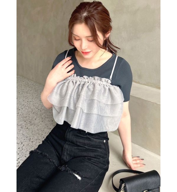 RESEXXY「ラメチュールキャミセットニットトップス【セットアップ着用可能】」|ニット・セーター|