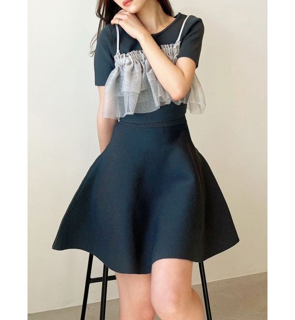 RESEXXY「ラメチュールキャミセットニットトップス【セットアップ着用可能】」|ニット・セーター|チャコールグレー