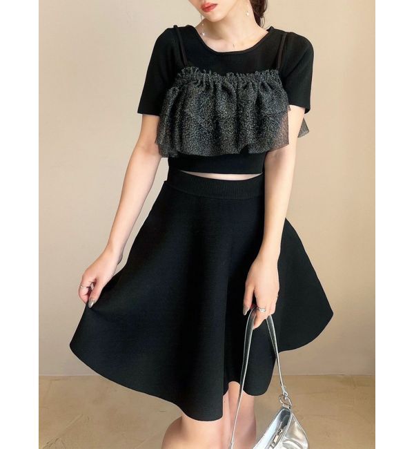 RESEXXY「ラメチュールキャミセットニットトップス【セットアップ着用可能】」|ニット・セーター|ブラック