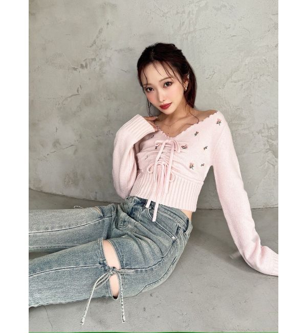 RESEXXY「フラワーエンブロイダリーニットトップス」|ニット・セーター|