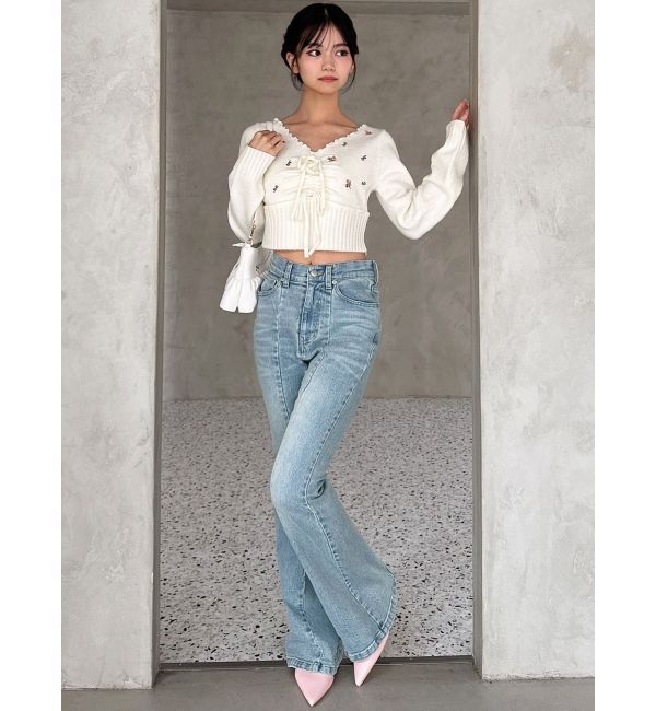 RESEXXY「フラワーエンブロイダリーニットトップス」|ニット・セーター|