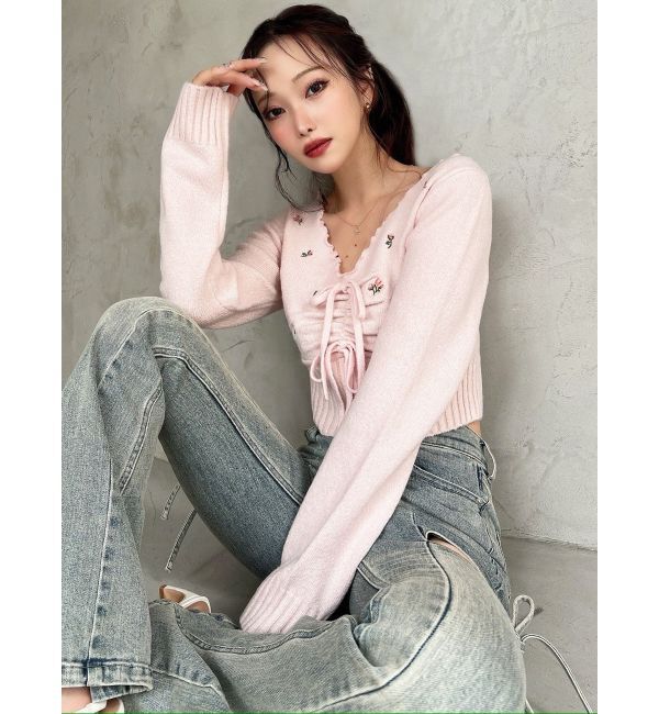 RESEXXY「フラワーエンブロイダリーニットトップス」|ニット・セーター|