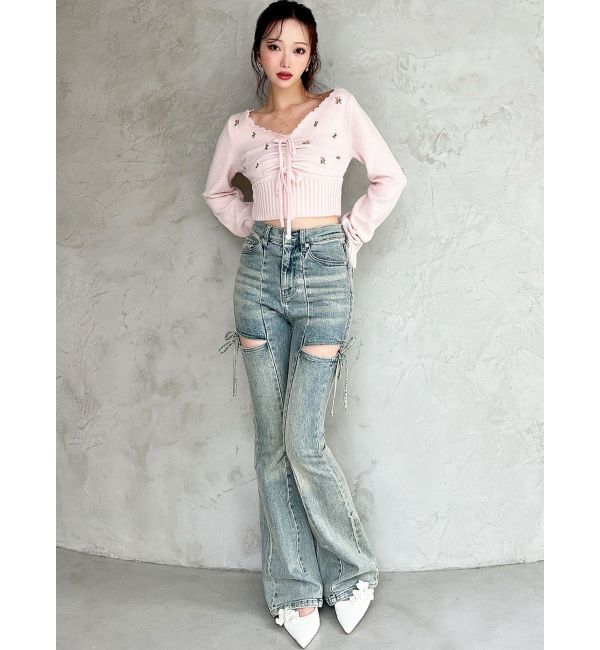 RESEXXY「フラワーエンブロイダリーニットトップス」|ニット・セーター|