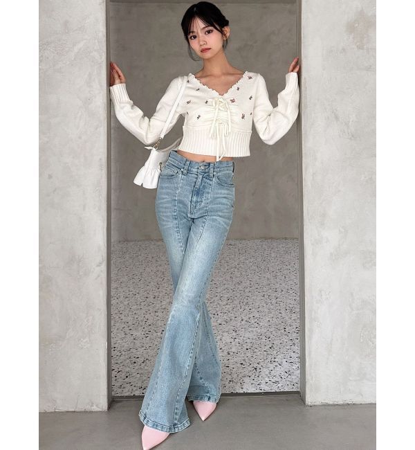 RESEXXY「フラワーエンブロイダリーニットトップス」|ニット・セーター|