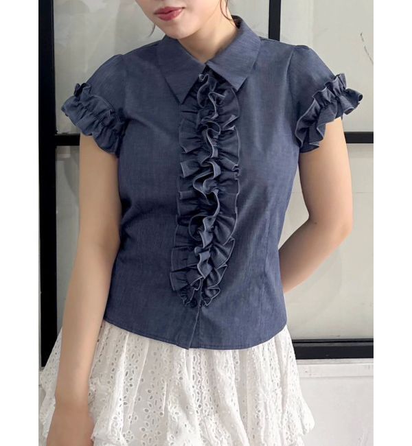 dazzlin「シュリンクフラワーフリルシャツ」|シャツ・ブラウス|インディゴ