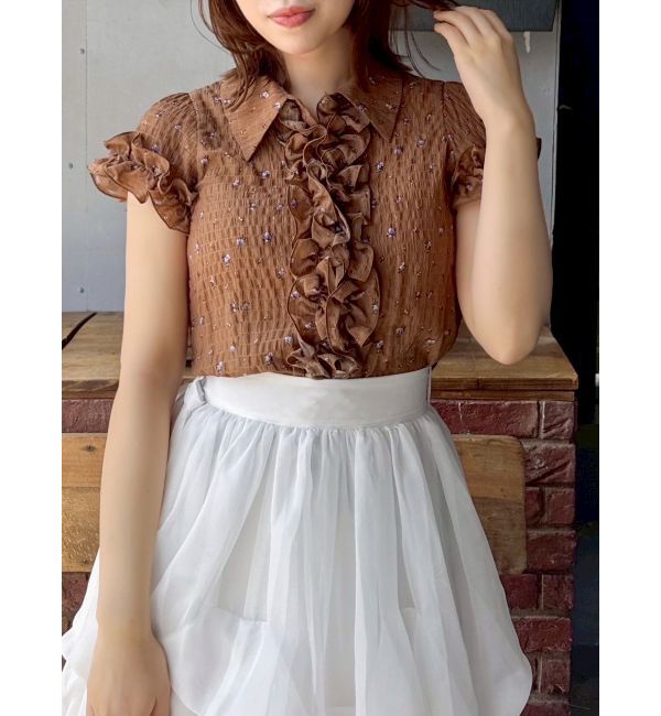 dazzlin「シュリンクフラワーフリルシャツ」|シャツ・ブラウス|ブラウン