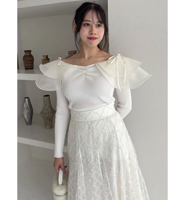 dazzlin「アームリボンリブプルオーバー」|ニット・セーター|オフホワイト