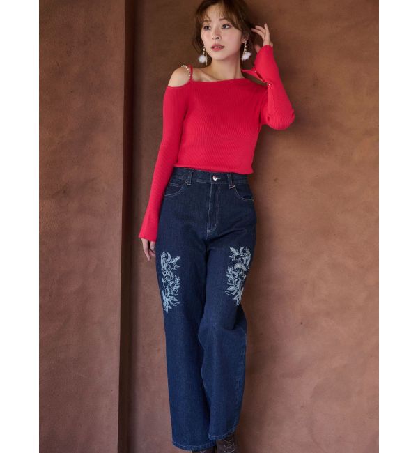 MERCURYDUO「アシメパールチェーンワンショルニット」|ニット・セーター|