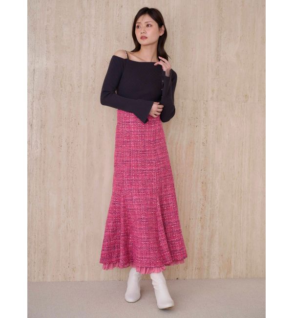 MERCURYDUO「アシメパールチェーンワンショルニット」|ニット・セーター|