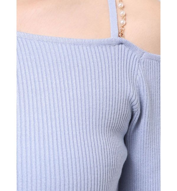 MERCURYDUO「アシメパールチェーンワンショルニット」|ニット・セーター|