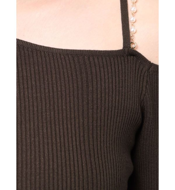 MERCURYDUO「アシメパールチェーンワンショルニット」|ニット・セーター|