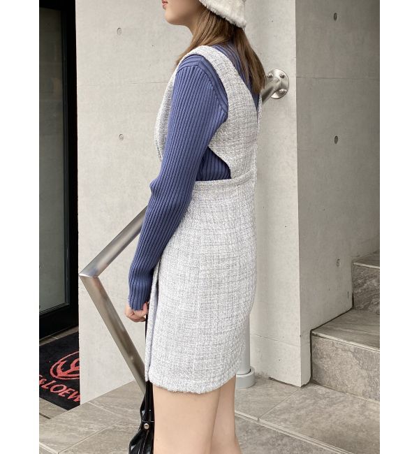 MURUA「ハイウエストツイードジャンパースカート」|ワンピース|