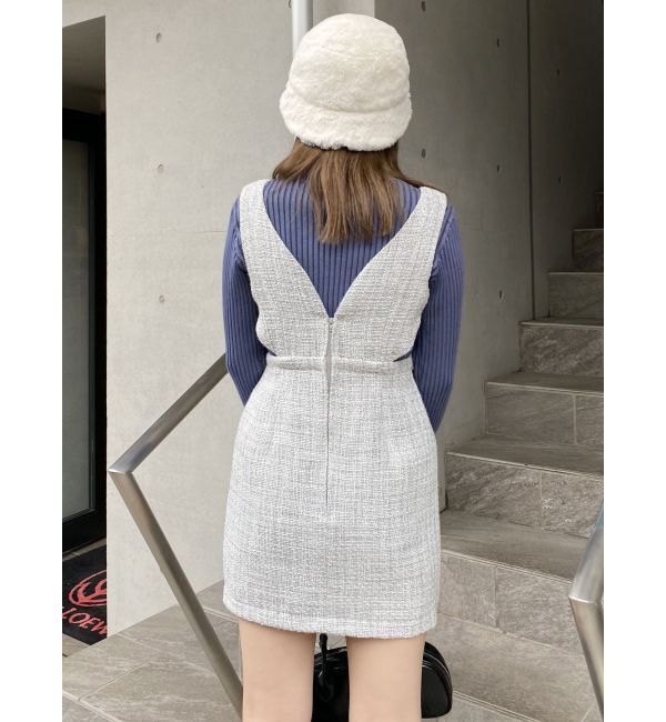 MURUA「ハイウエストツイードジャンパースカート」|ワンピース|