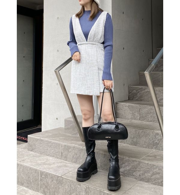 MURUA「ハイウエストツイードジャンパースカート」|ワンピース|