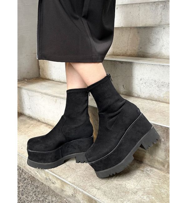 MURUA「プラットフォームスウェードブーツ」|ロングブーツ|ブラック