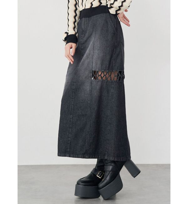 MURUA「ツイストレースアップデニムスカート」|スカート|ブラック