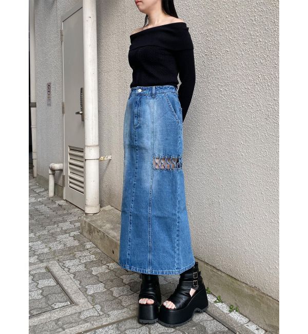 MURUA「ツイストレースアップデニムスカート」|スカート|