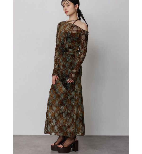 MURUA「フロッキーフラワーシアーワンピース」|ワンピース|ブルー