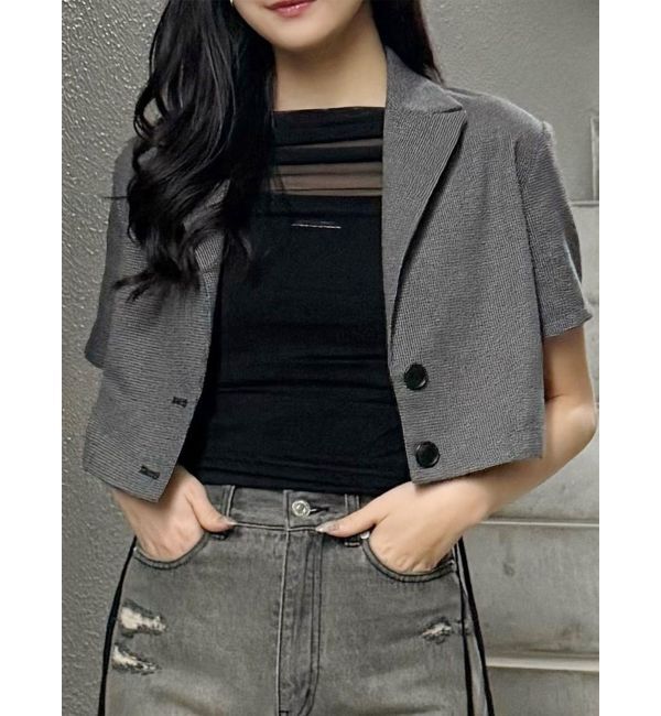 MURUA「【セットアップ対応】メッシュショートシャツジャケット」|テーラードジャケット|グレー