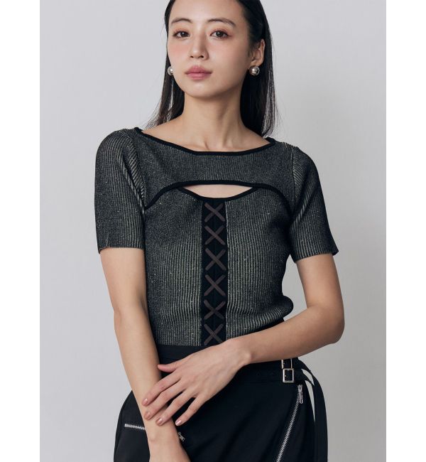 MURUA「レースアップカットアウトニット」|ニット・セーター|ダークミックス