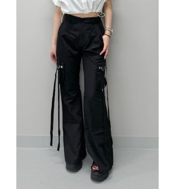 EVRIS「カーゴポケットフレアカラーパンツ」|カーゴ|ブラック