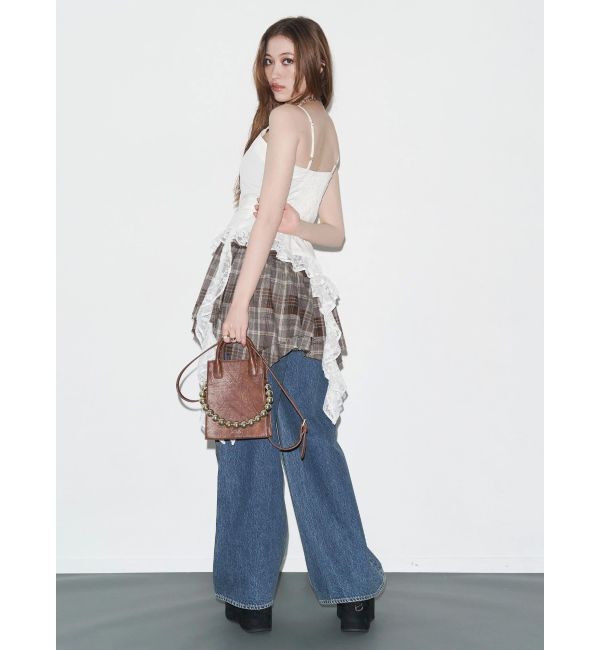 EVRIS「アシンメトリーランダムチェックミニスカート」|スカート|