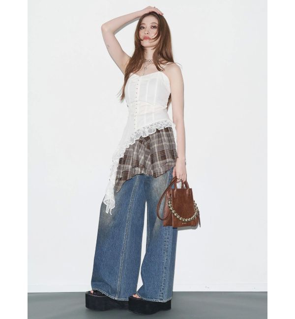 EVRIS「アシンメトリーランダムチェックミニスカート」|スカート|