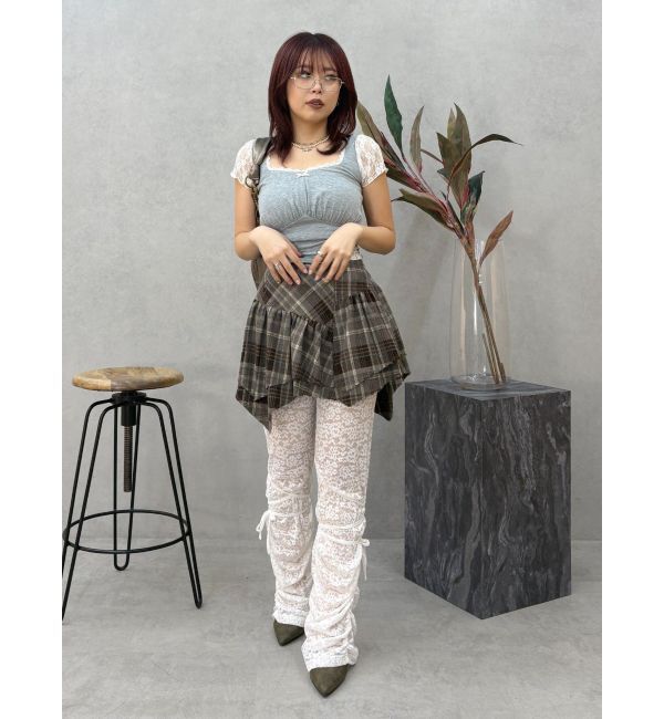 EVRIS「アシンメトリーランダムチェックミニスカート」|スカート|