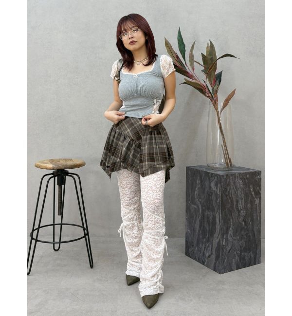 EVRIS「アシンメトリーランダムチェックミニスカート」|スカート|