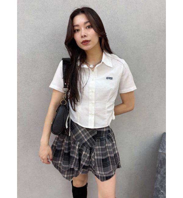 EVRIS「アシンメトリーランダムチェックミニスカート」|スカート|