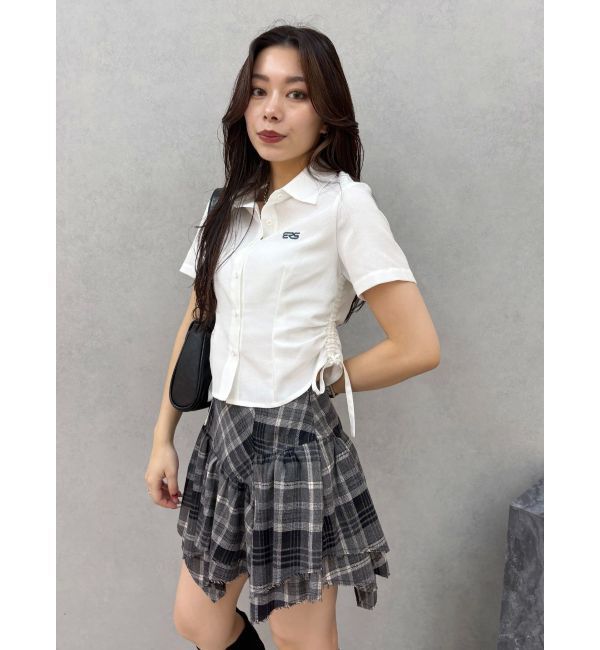 EVRIS「アシンメトリーランダムチェックミニスカート」|スカート|