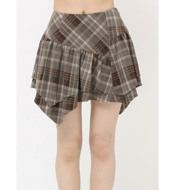 EVRIS「アシンメトリーランダムチェックミニスカート」|スカート|